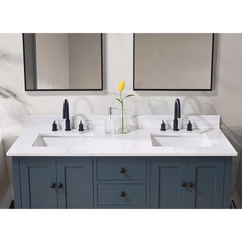 61" Aosta White Composite Stone Double Vanity Top with Sinks