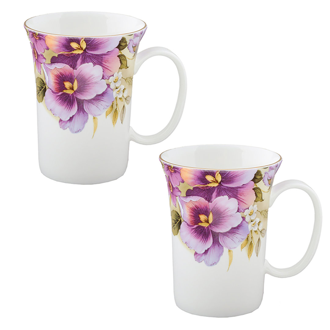 Pansy Bone China Coffee Mug (Set of 2) Grace's Tea Ware