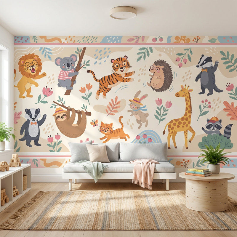 Papier peint animaux fantaisistes, 100 po x 96 po, Non tissé non collé