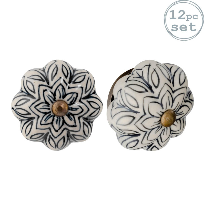 Nicola Spring - Floral Ceramic Cabinet Knobs, Black