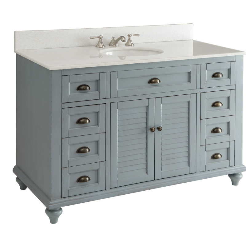 49" Blue Cottage Style Bathroom Vanity with Quartz Countertop