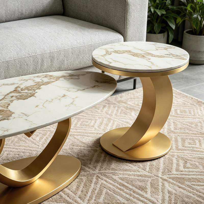 Table basse de salon Modern, 16.53" H x 51.18" W x 27.55" D, Taupe, Gold