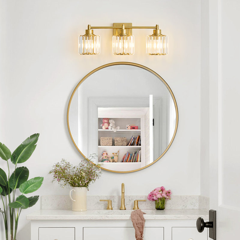 Éclairage de salle de bain à intensité variable à 3 lumières avec abat-jour en cristal K9 Berto, Doré, Trois lumières