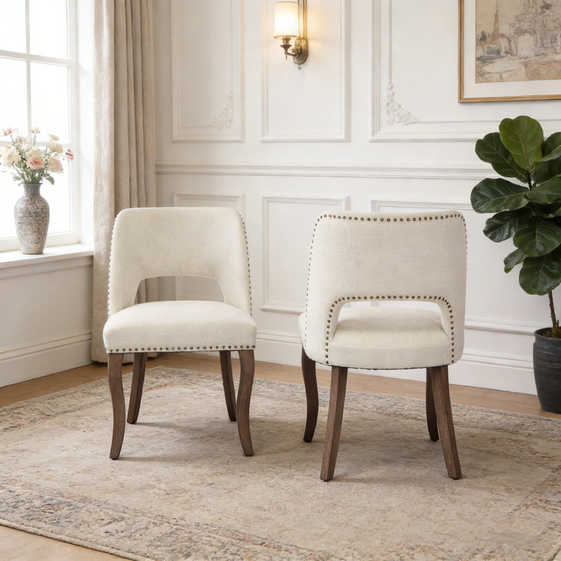 Wooden Dining Chairs Set, Beige