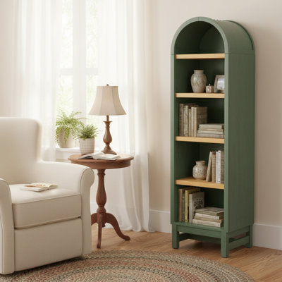 The Narrow, Arched Bookcase, In A Combination Of Dark Green And Light Honey, Is Naturally Pleasing To The Eye And Has An Elegant And Sophisticated Design.