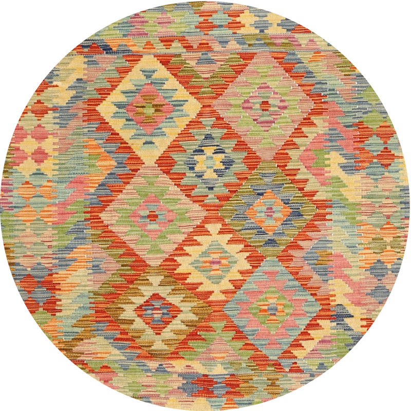 Tapis orange / vert mer Khiron, Rond 7 pi x 7 pi