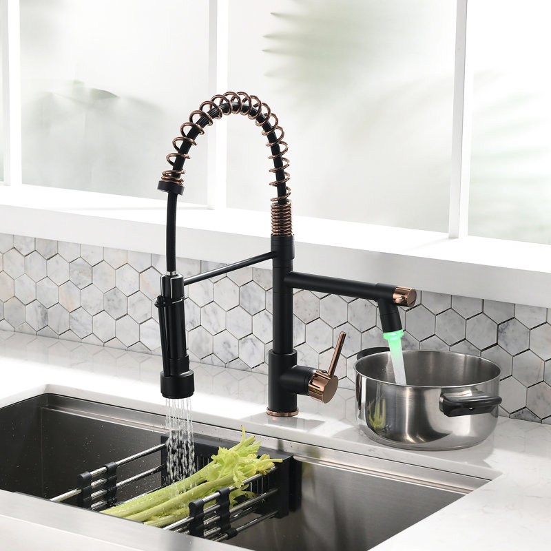 Kitchen Faucet With Pull Down , Black And Rose Gold, Single Lever, Smooth Operation Running