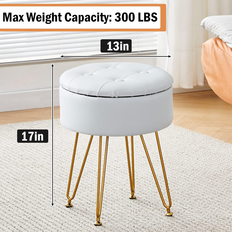 Tabouret de coiffeuse avec rangement, Blanc