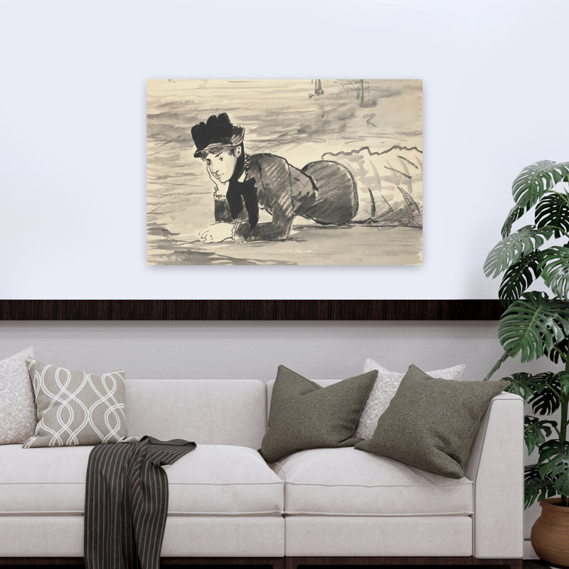 Femme couchée sur la plage. Annabel Lee, vers 1881. Estampe d'art mural contemporaine sur le thème de la plage.