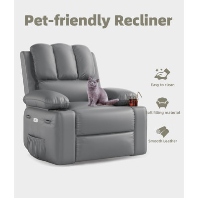 Fauteuil inclinable électrique pour le salon, fauteuil inclinable électrique de massage pivotant à 360 °, avec massage et chaleur, port USB, porte-gobelets, poche latérale