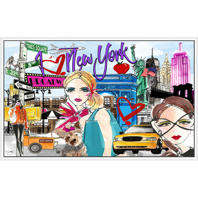 «Take Me To New York (Horizontal)» par Jodi - impression, Cadre flottant blanc, H 21,5 po x l 33,5 po x P 2 po
