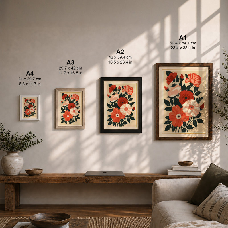 Vibrant Flower Cluster Botanical - Framed Print, A4 - 29.7 x 21.0 cm, Oak