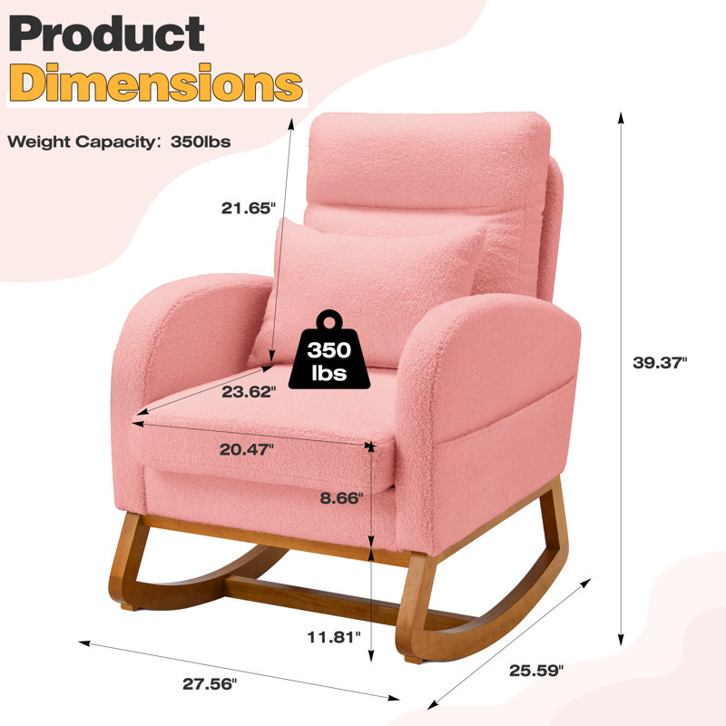 Chaise berçante en bois massif EROMMY, Rose