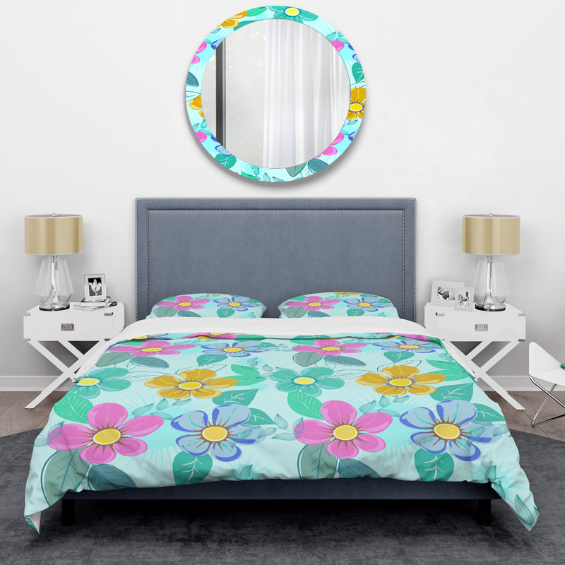 Fleurs et feuilles colorées - ensemble de housse de couette floral - polyester microfibre