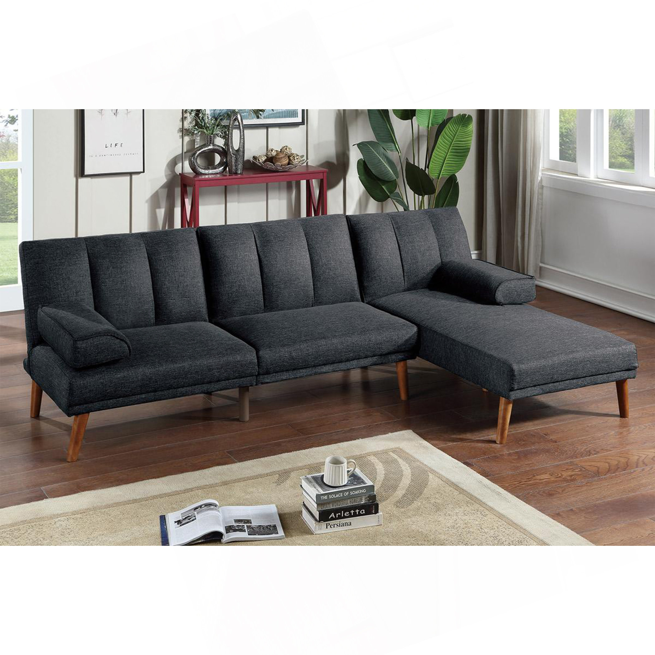 Latitude Run® Polyfiber 2Pc Sectional Sofa Set Living Room Furniture ...