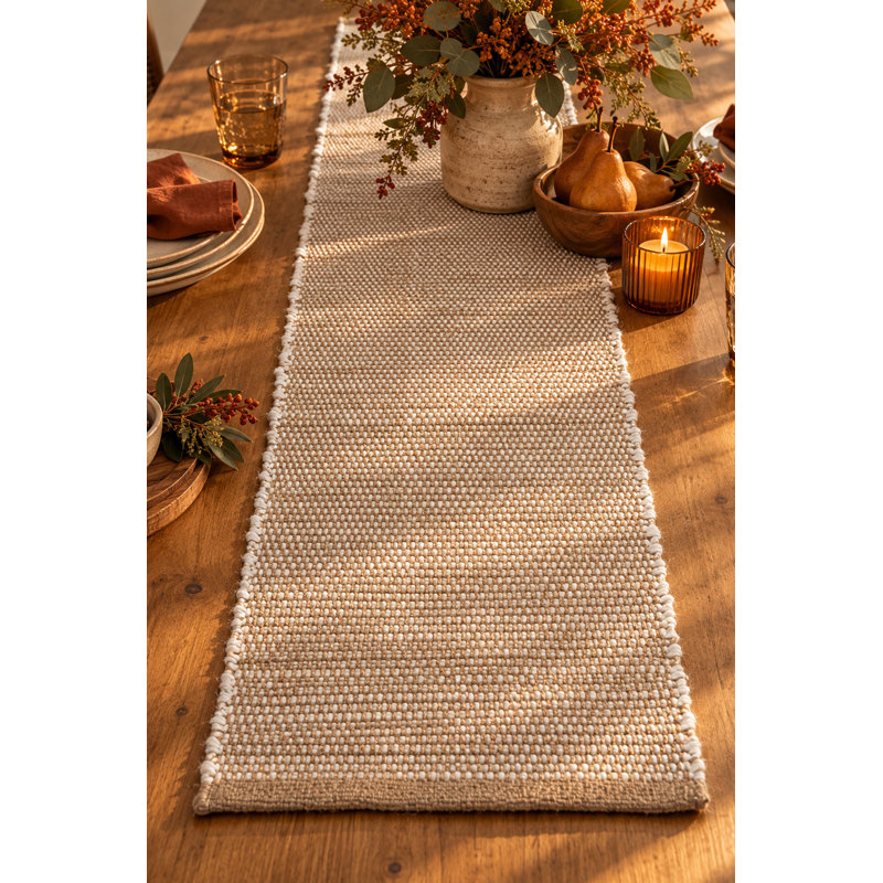 Chemin de table en jute et coton, L 48 po, Jute-Ivory