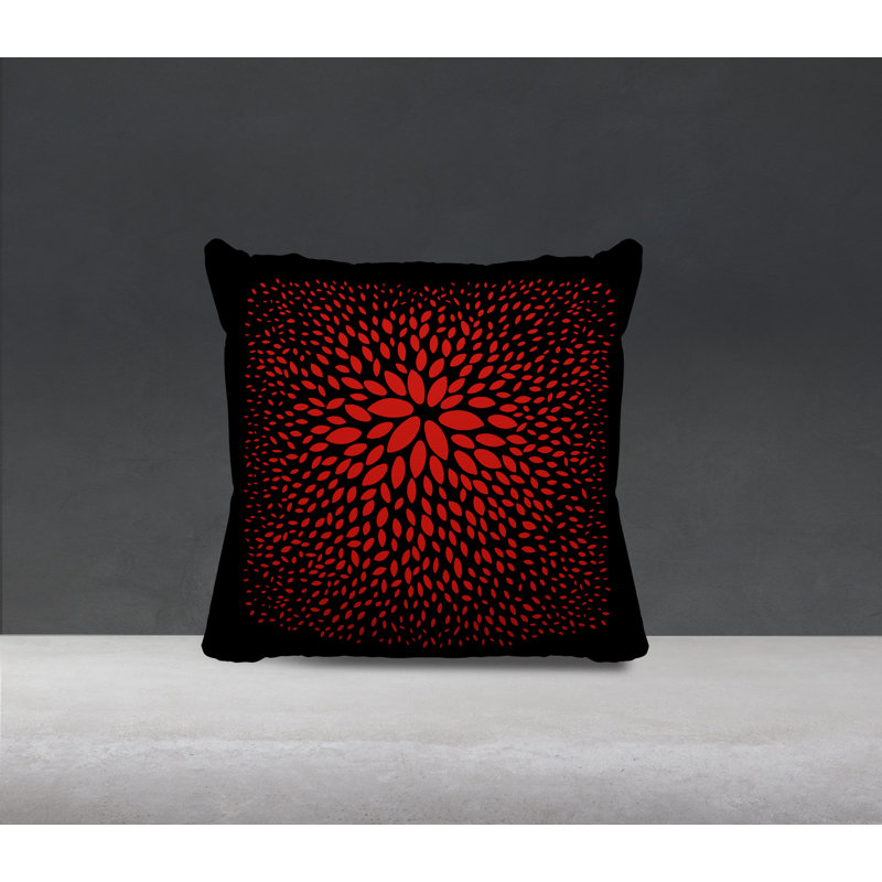 Bavaria Floral Outdoor Reversible Throw Pillow, Red/Black, 15"H x 15"W