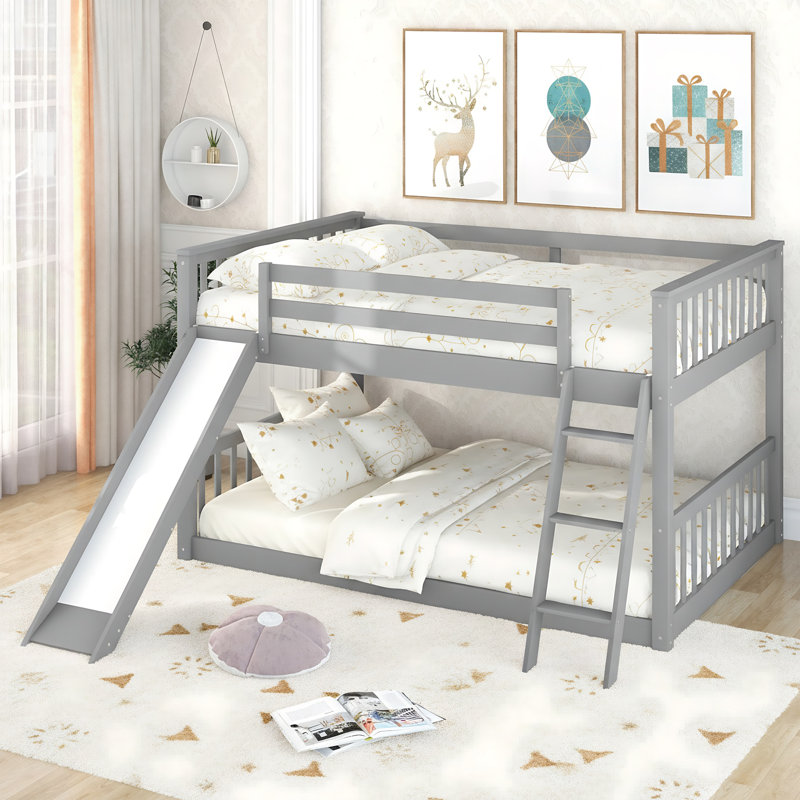 Multi-Size Bunk Bed (Twin-Over-Twin / Full-Over-Full) - Sturdy Pine Wood & Mdf Construction With Interchangeable Slide & Ladder Placement, Available In White & Gray