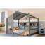 Lit double pleine grandeur à plancher gris avec tablette de rangement, toit et espace d'imagination, expérience de maison de jeu-129982892-129982889