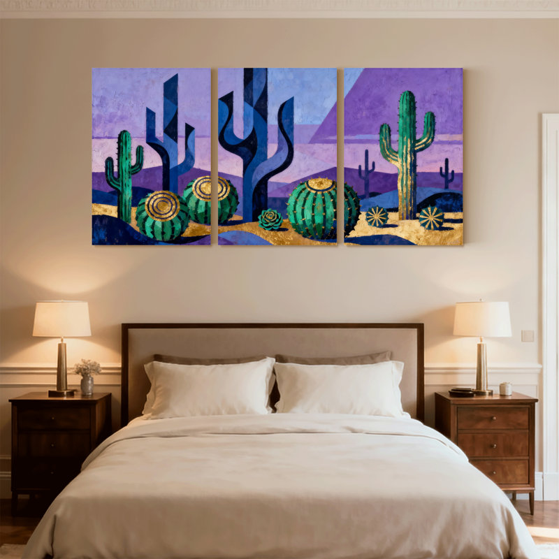 Cactus du désert, impression de paysage de cactus, ensemble de 3 impressions sur toile, H 24 po x l 48 po