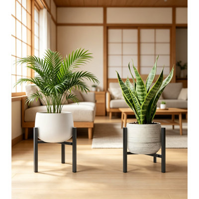 Plant Stand Indoor Adjustable 2 Pack, Heavy Duty Metal Plant Stands for Outdoor Corner, Width Adjustable from 8 to 12 Inches, Two Display Heights, Stable Triangle Structure, Black, Pot Not Included