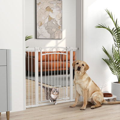 Dog Gate, Walk Through Pet Gate w/ Small Door, 30"-41" W x 42" H