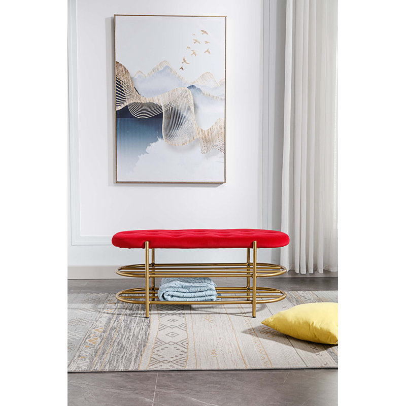 Banc de rangement en velours Rosheda, Rouge