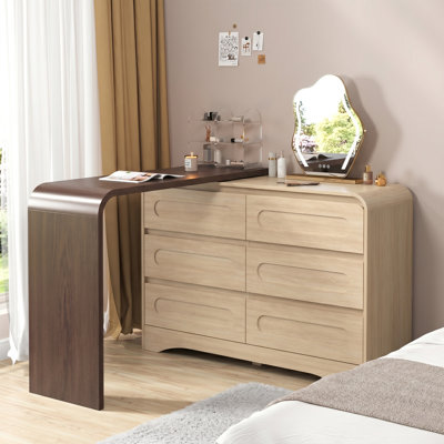 Commode 6 tiroirs avec rangement convertible Modern, chêne naturel