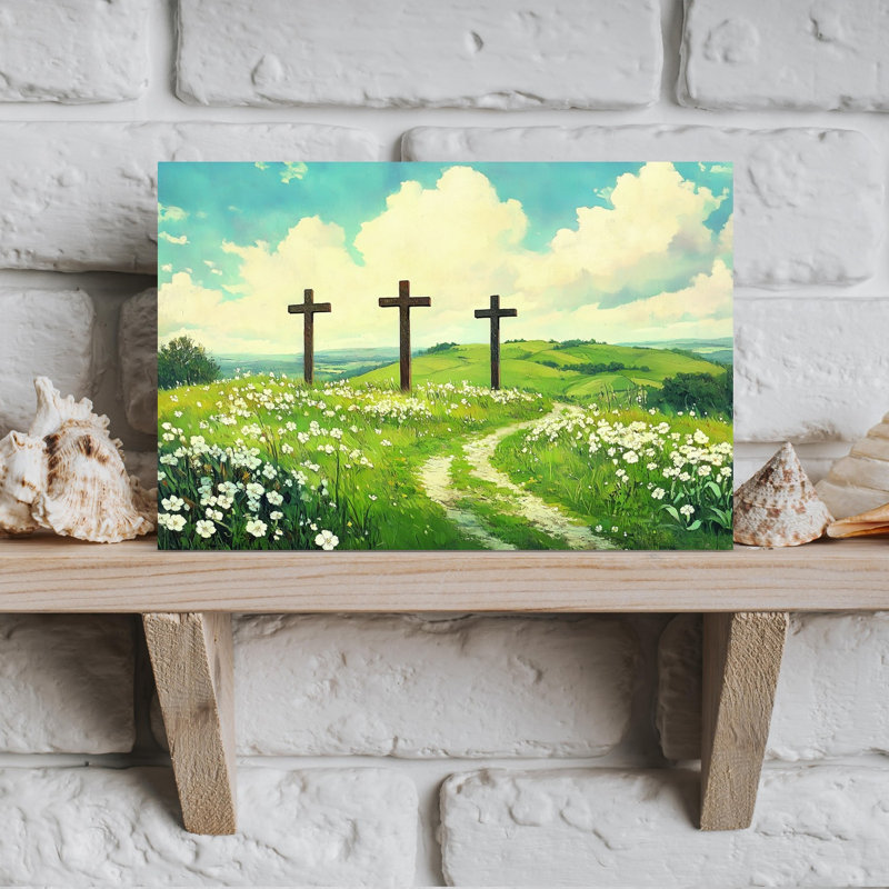 Trois croix en bois, paysage abstrait contemporain, affiche murale représentant la nature, 12" H x 18" W