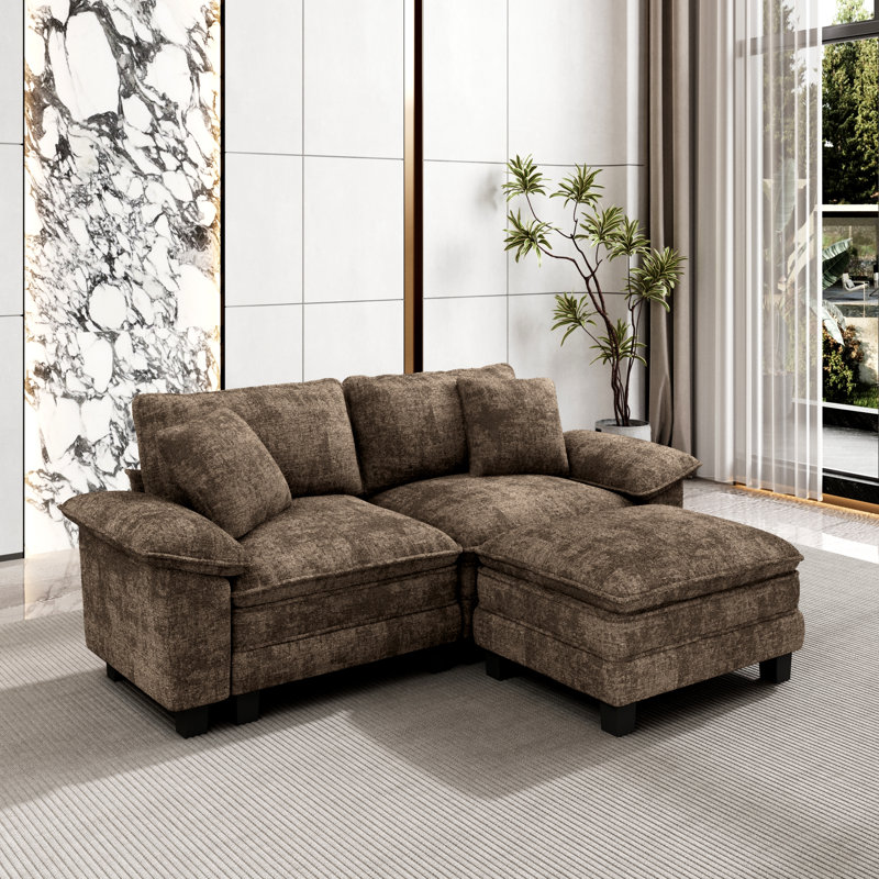 88" Modular Sectional Loveseat Couches for Living Room, 3-Seater Deep Seat Sofa with Ottoman, Taupe Chenille