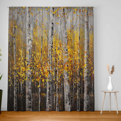 Sunny Birch Trees Blackout Window Curtain Pair | Home Decor