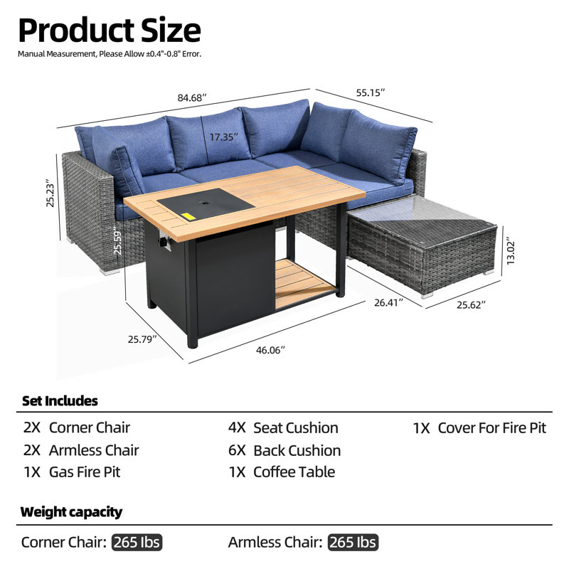 4 - Person Patio Furniture Set With Coffee Table, Outdoor Wicker Rattan Sectional Seating Group With Cushions, All Weather Sofa Conversation Set With Fire Pit Table For Garden Backyard