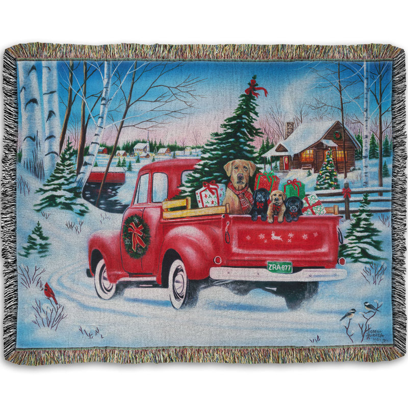 Jeté tissé, Christmas Rush par Robert Andrea, Rush de Noël blanc / bleu / rouge, L 52 po x l 37 po