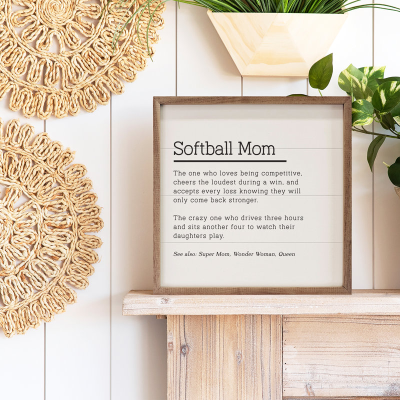 Softball Mom White, 16" W x 16" H