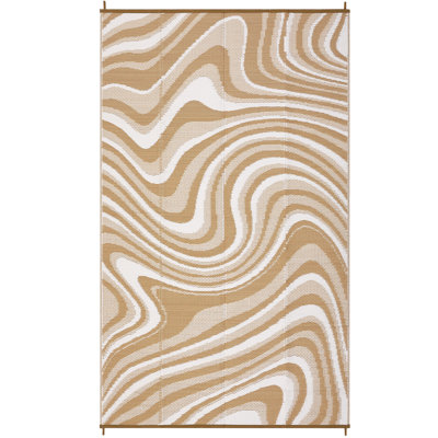 Outdoor Plastic Straw Rug - Modern Striped, Easy Clean & Collapsible Patio Mat, Portable Low Pile Carpet, Perfect for Garden, Patio, Camping