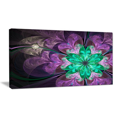 «Glittering Purple Green Fractal Flower», reproduction d'impression sur toile tendue