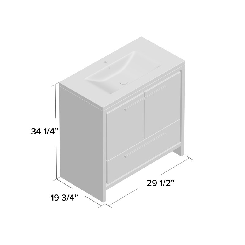 Berroa 35.2'' Single Bathroom Vanity with Plastic Top, High Gloss Ash Gray