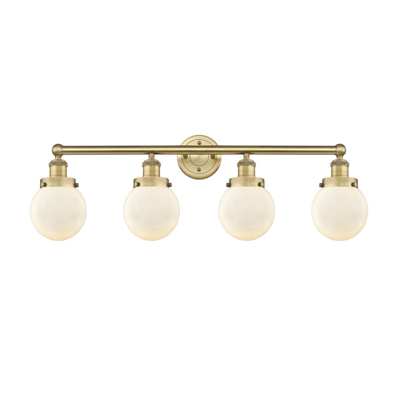 Éclairage pour meuble-lavabo à intensité variable à 4 lumières Alfonsa, Blanc mat, Laiton brossé