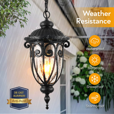 17“ H Black Outdoor Hanging Lantern for Porch, House