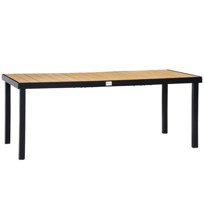 Extendable Outdoor Dining Table, Aluminum Frame Patio Table with Wood Effect Steel Top, Rectangle Expandable Patio Table for 6-8