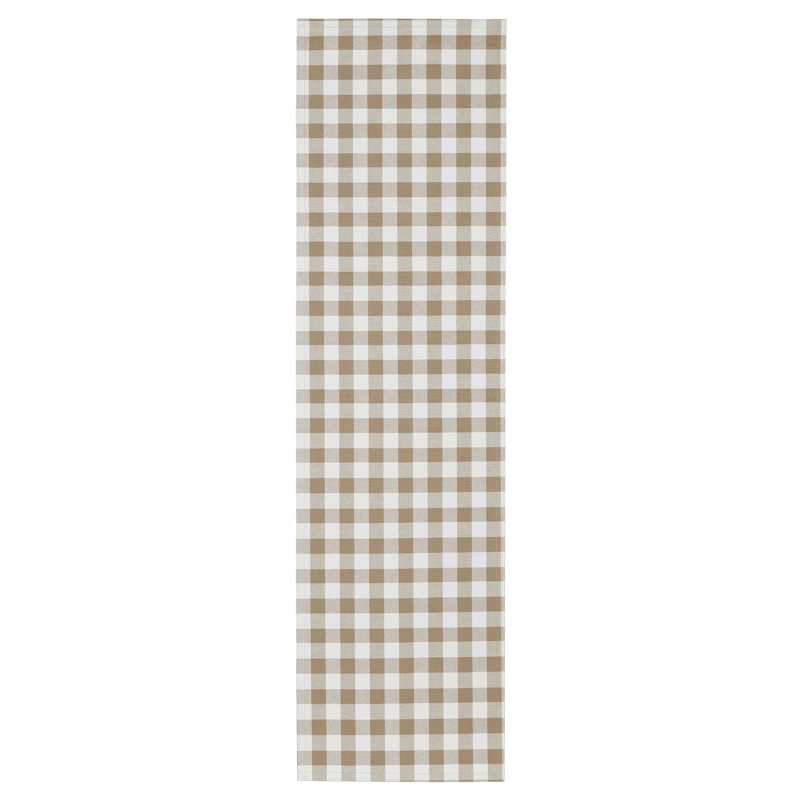 Linehan Checkered Cotton Blend Table Runner, Taupe, 36" x 13"