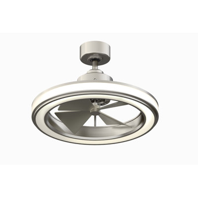 Gleam 16 inch Indoor/Outdoor Caged Ceiling Fan with Light Kit and Remote Control - Brushed Nickel