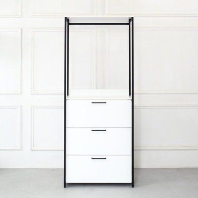 Wood & Metal Walk-In Closet - 3 Drawers, Strong Frame With Powder Coating, Deep Storage, Water Heat , Stain Scratch Protected, E0 Board Materials, Build, Extra Compartments