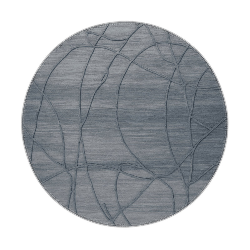Tapis gris abstrait intérieur et extérieur, Rond 5 pi