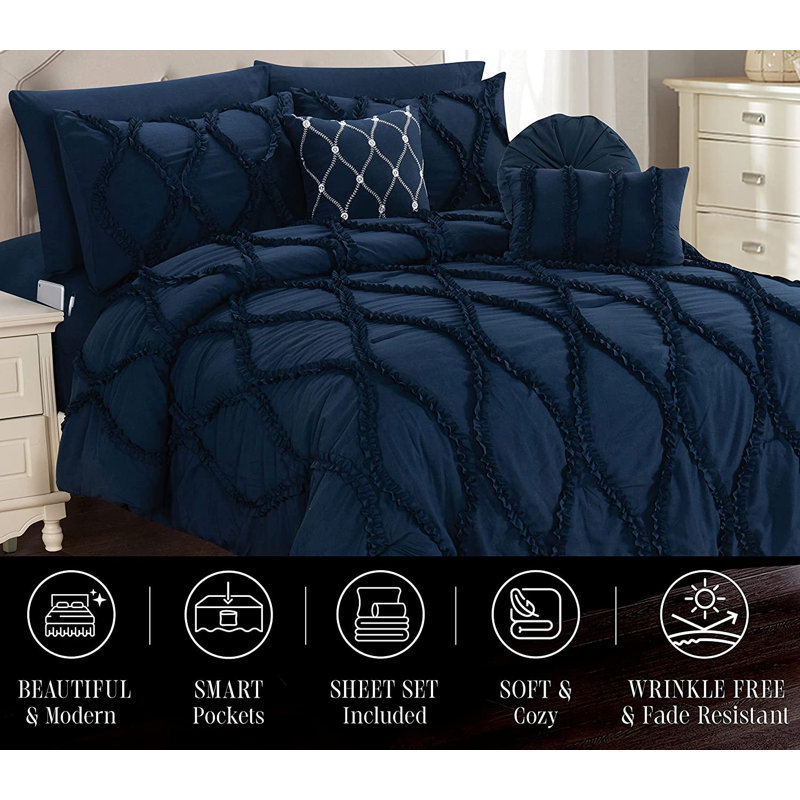 Mocassi 10pc Infinity Geometric Shapes Comforter, Navy