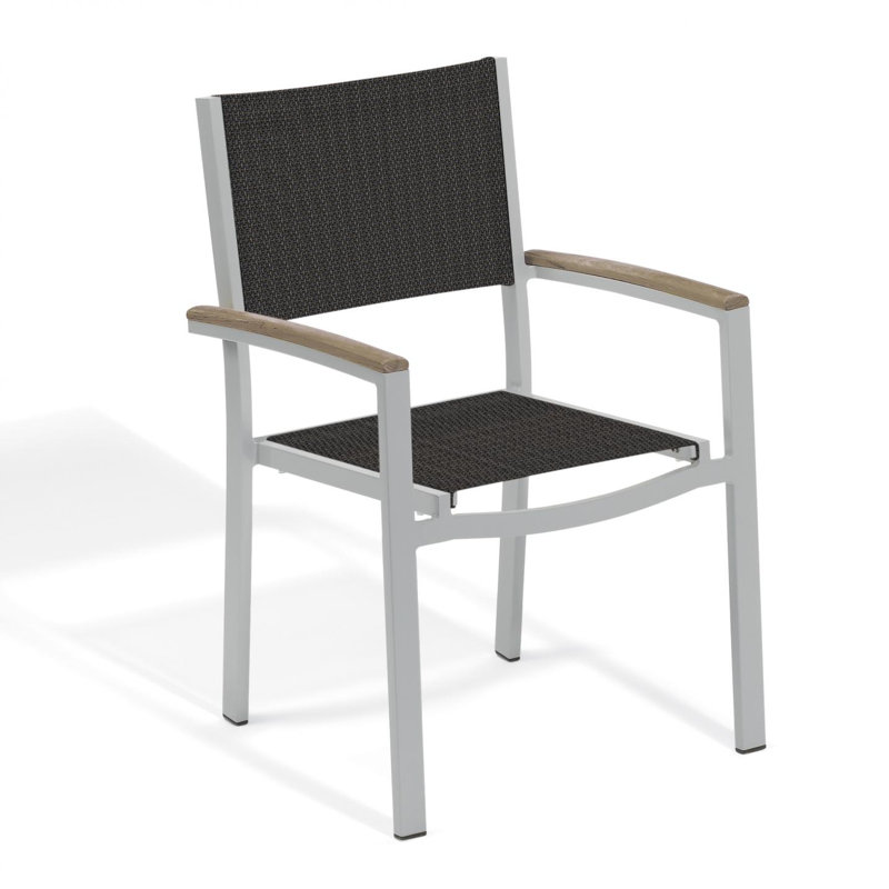 Travira Stacking Patio Arm Chair, Ninja Black Basketweave, Tekwood vintage, Flint