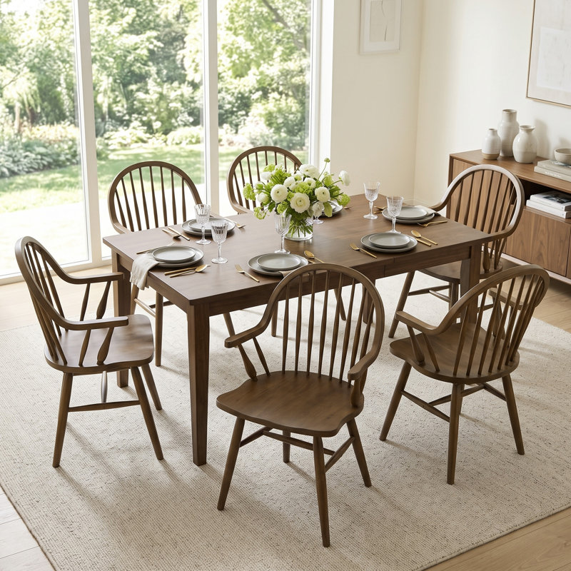 Chaises de salle à manger en bois massif avec accoudoirs de 24 po de large Hughes Hughes, Brun, 6