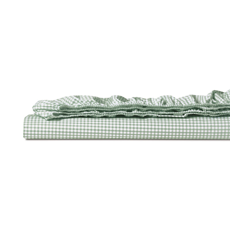 Malaya 100% Cotton Percale Gingham Fitted Sheet, Leaf, Queen Fitted Sheet