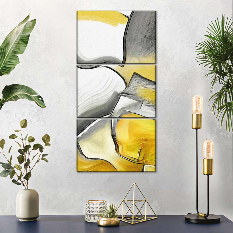Pop Of Yellow Abstract III Multi Piece Canvas Print, 27" H x 12" W x 1" D