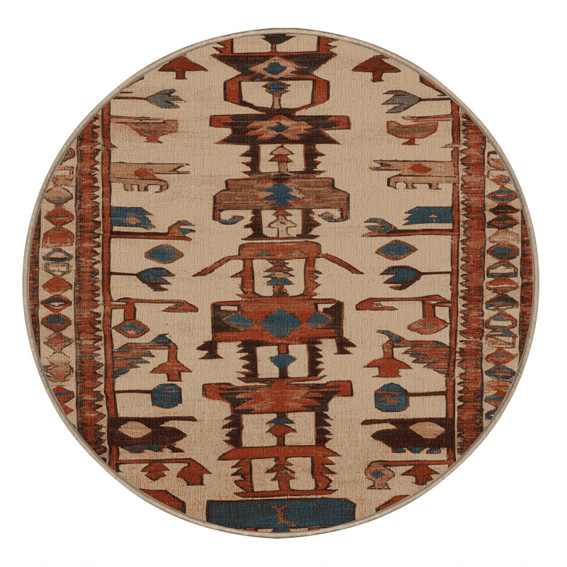 Machine Washable Persian Brown Area Rug, Round 4'